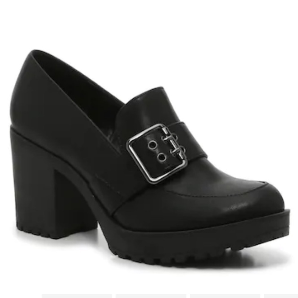 MIX NO. 6 Janesa Block Heel Platform Black Loafers